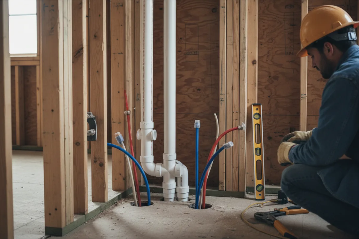 Drain and supply rough-in during Sump Pump Repair in Foxboro
